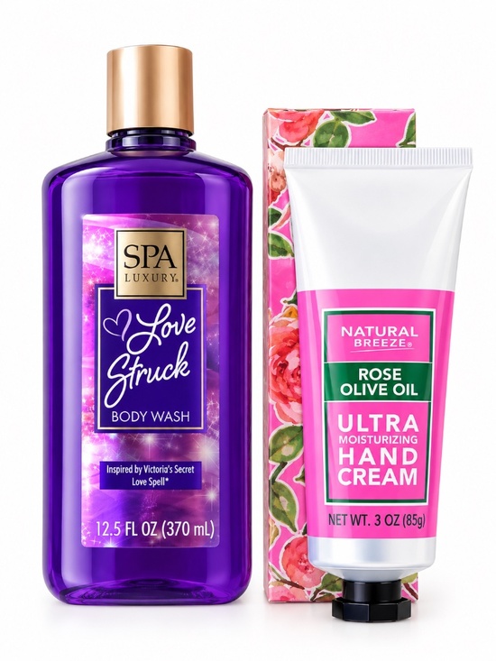 Other - Spa Luxury Love Struck Body Wash & Natural Breeze Rose Olive Oil Hand Cream NWT
